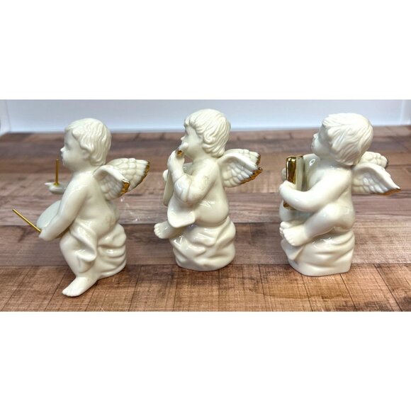 Mikasa Set Of 3 Porcelain Angel Figurines Playing Instruments With Gold Accented - Picture 4 of 4